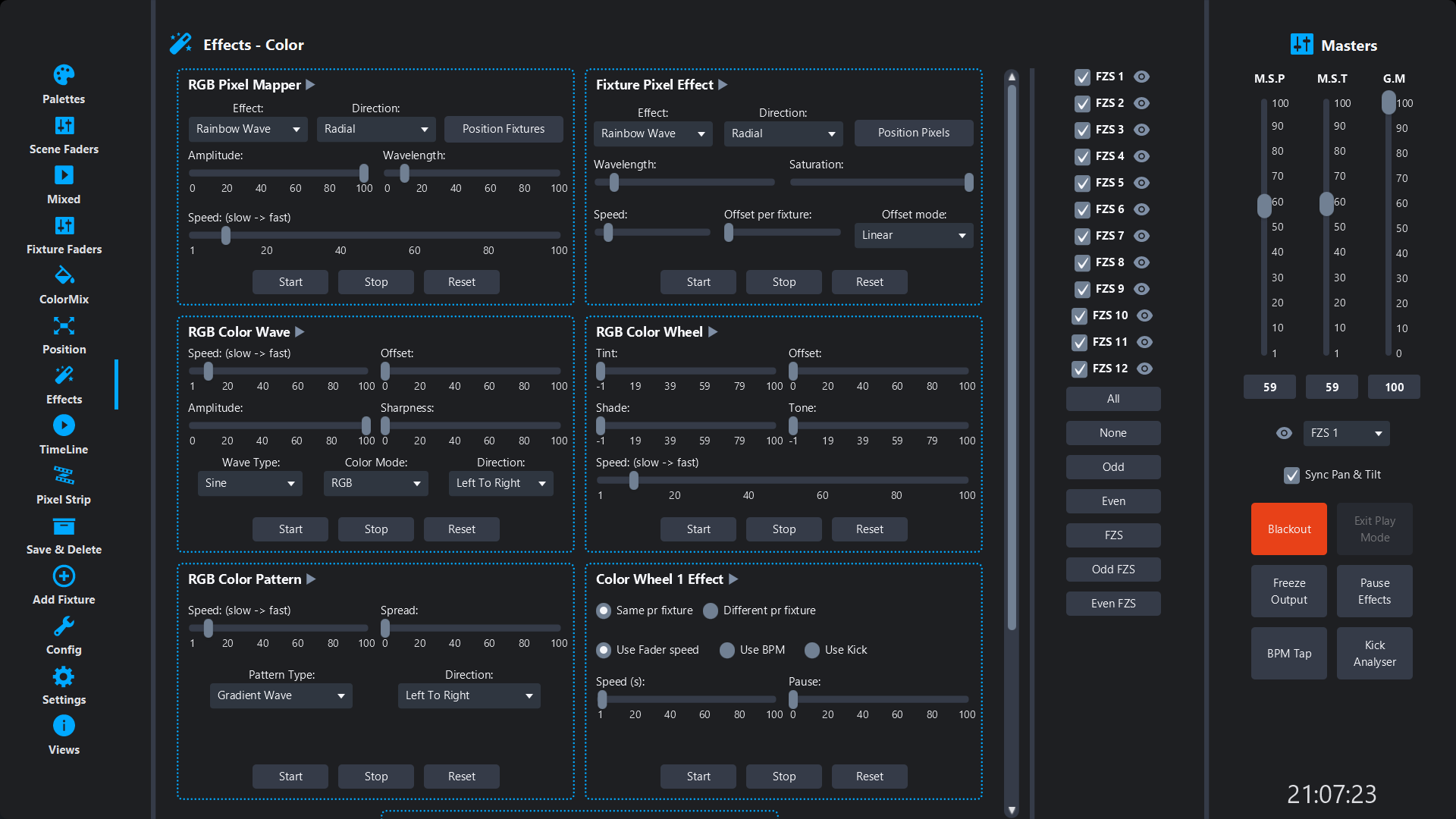 Chase, color and gobo effects in Simple DMX Controller