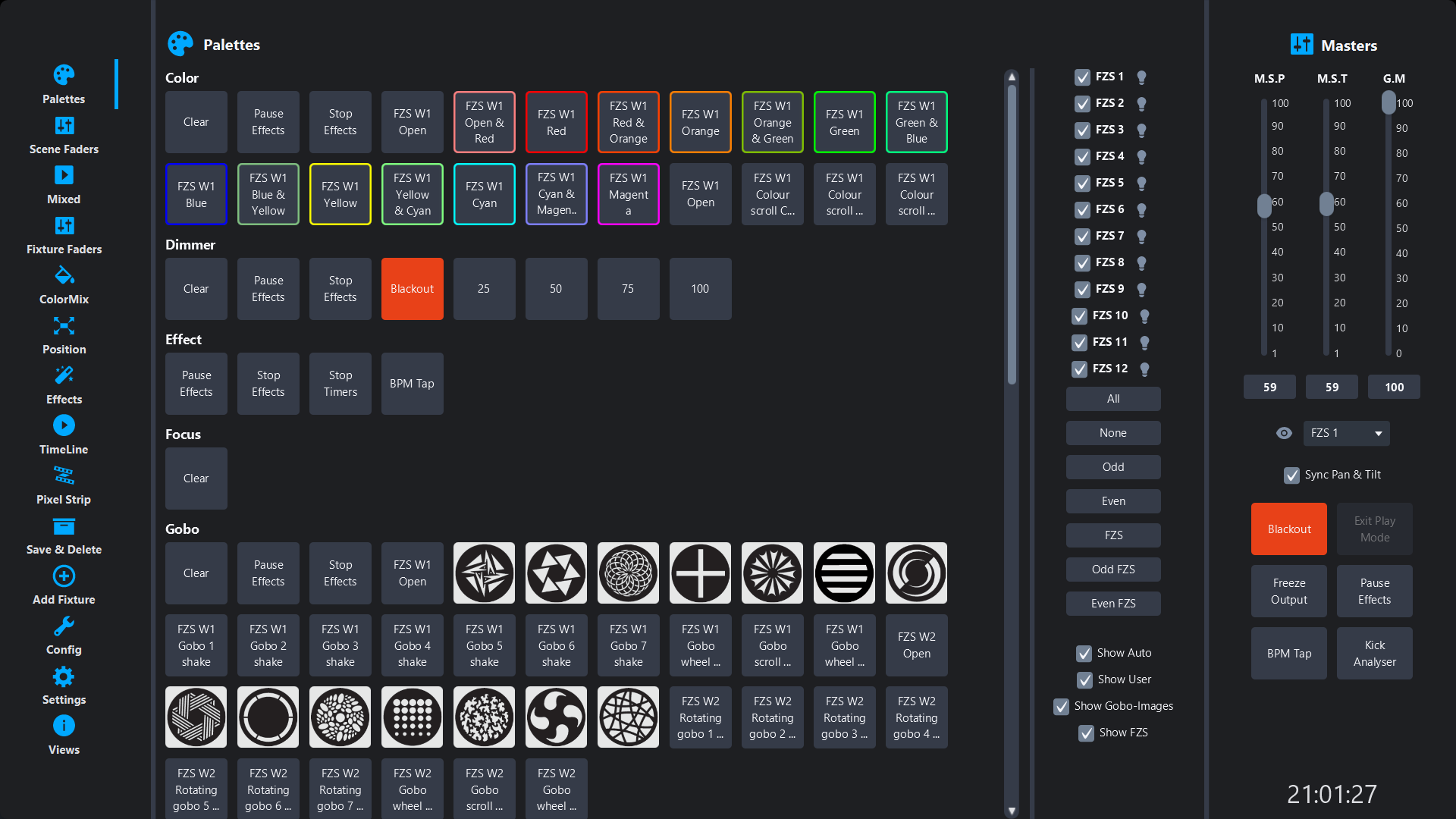 Color and gobo palettes in Simple DMX Controller